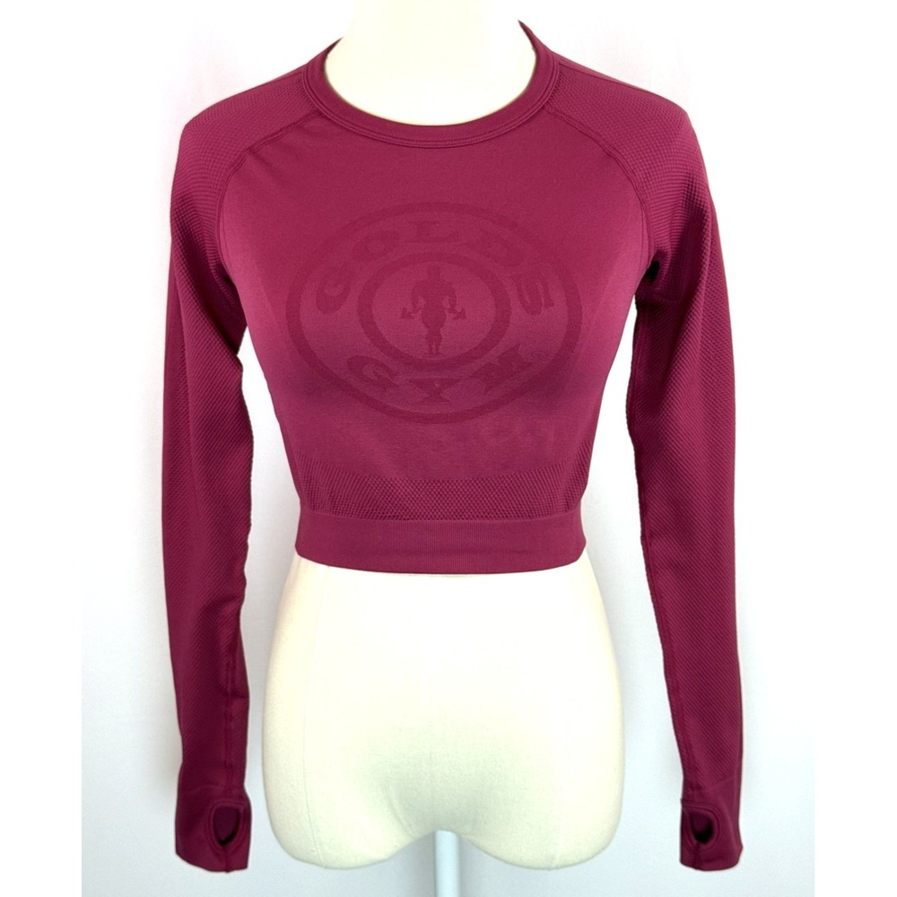 Gold's Gym Womens Pink Cropped Top Long Sleeve Size Medium Workout Jogging
